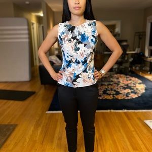 Calvin Klein professional floral sleeveless shirt, ruched neck